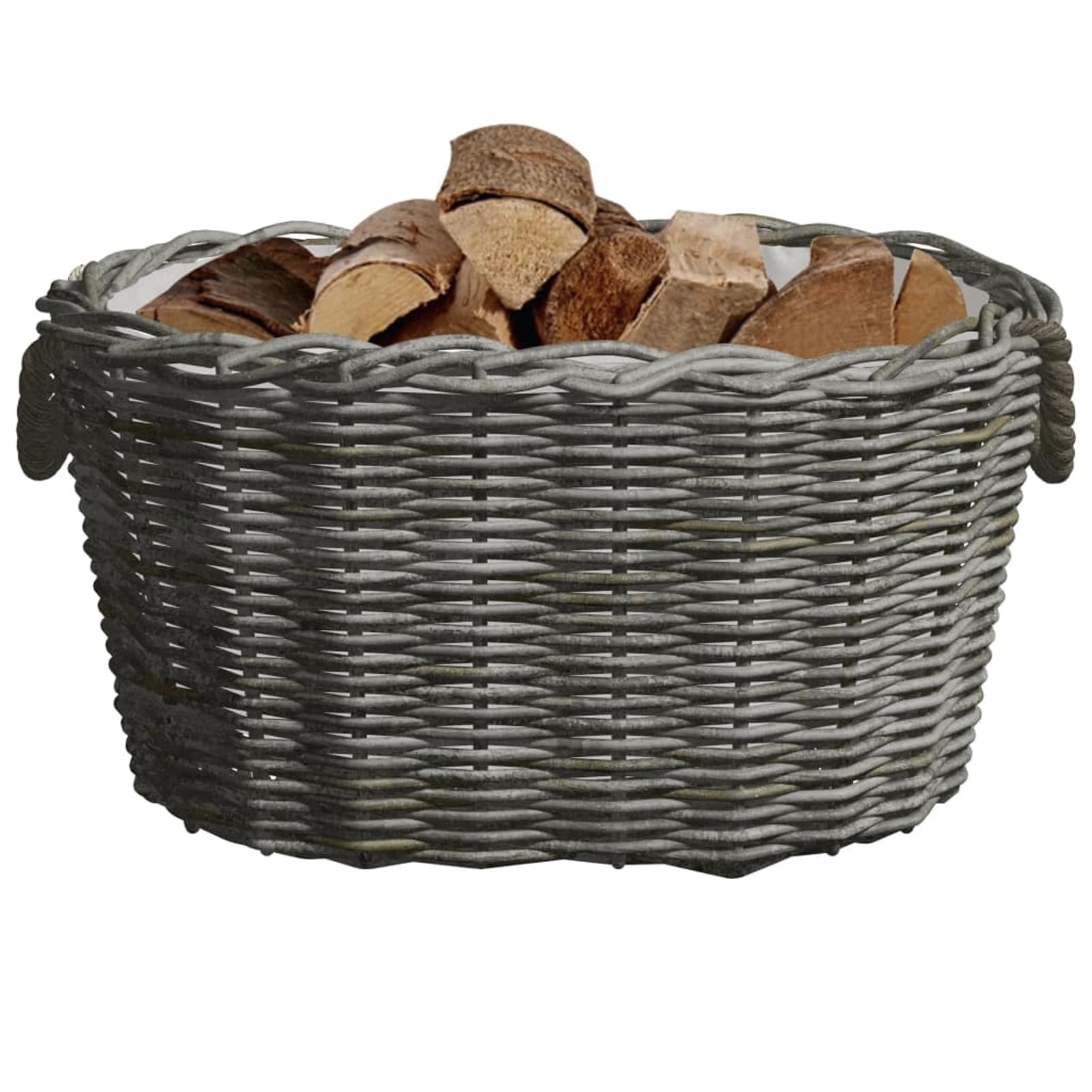 Homgoday Cestino a legna Manici di trasporto Salice Naturale Grigio 59x42x28 cm Cesto di vimini per conservare legna