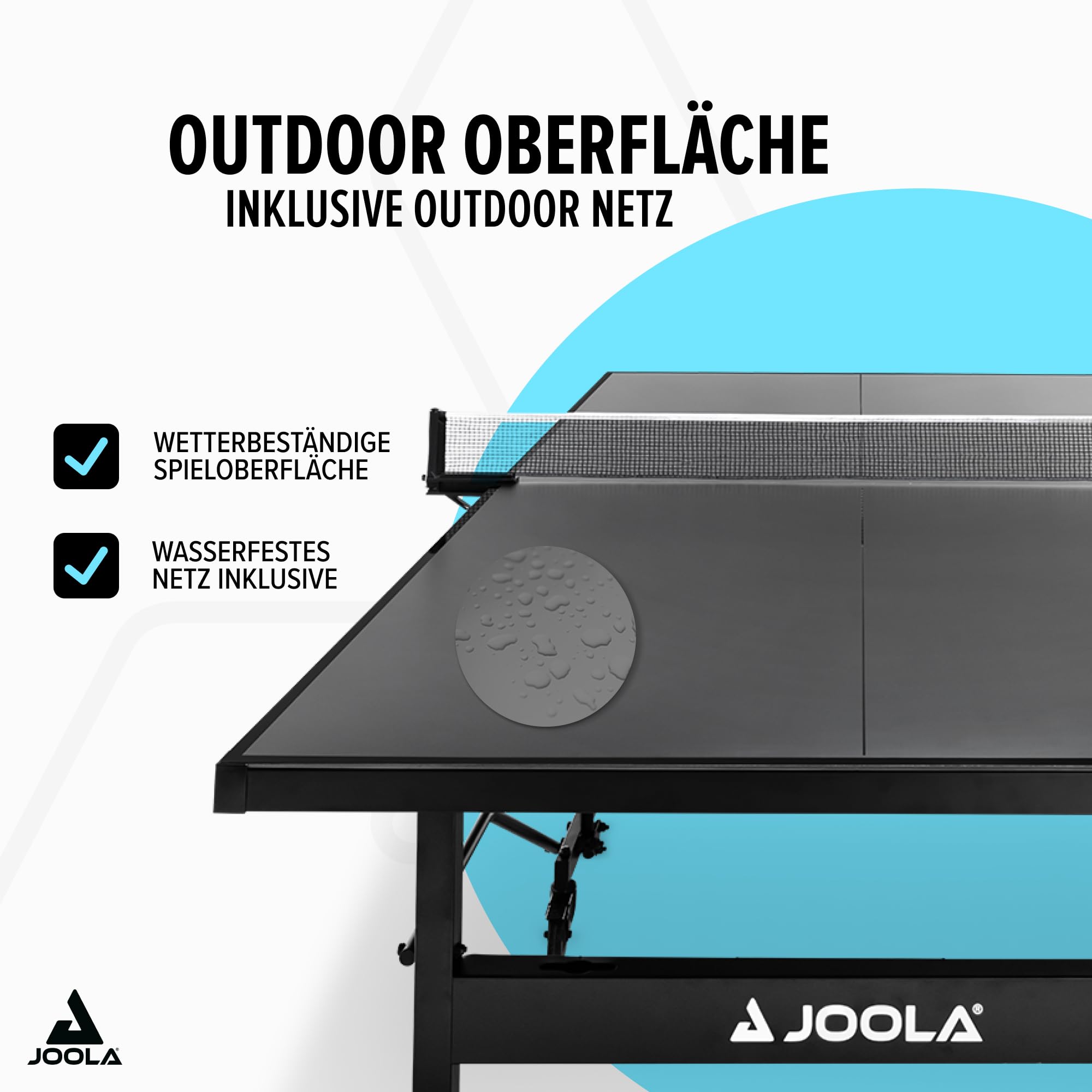 JOOLA Tischtennisplatte Black Outdoor, Wetterfest, Mobile & Klappbarer Tischtennistisch | 6mm Aluminium Plattenstärke | Inklusive Netz, schwarz, 274 x 152,5 x 76 cm