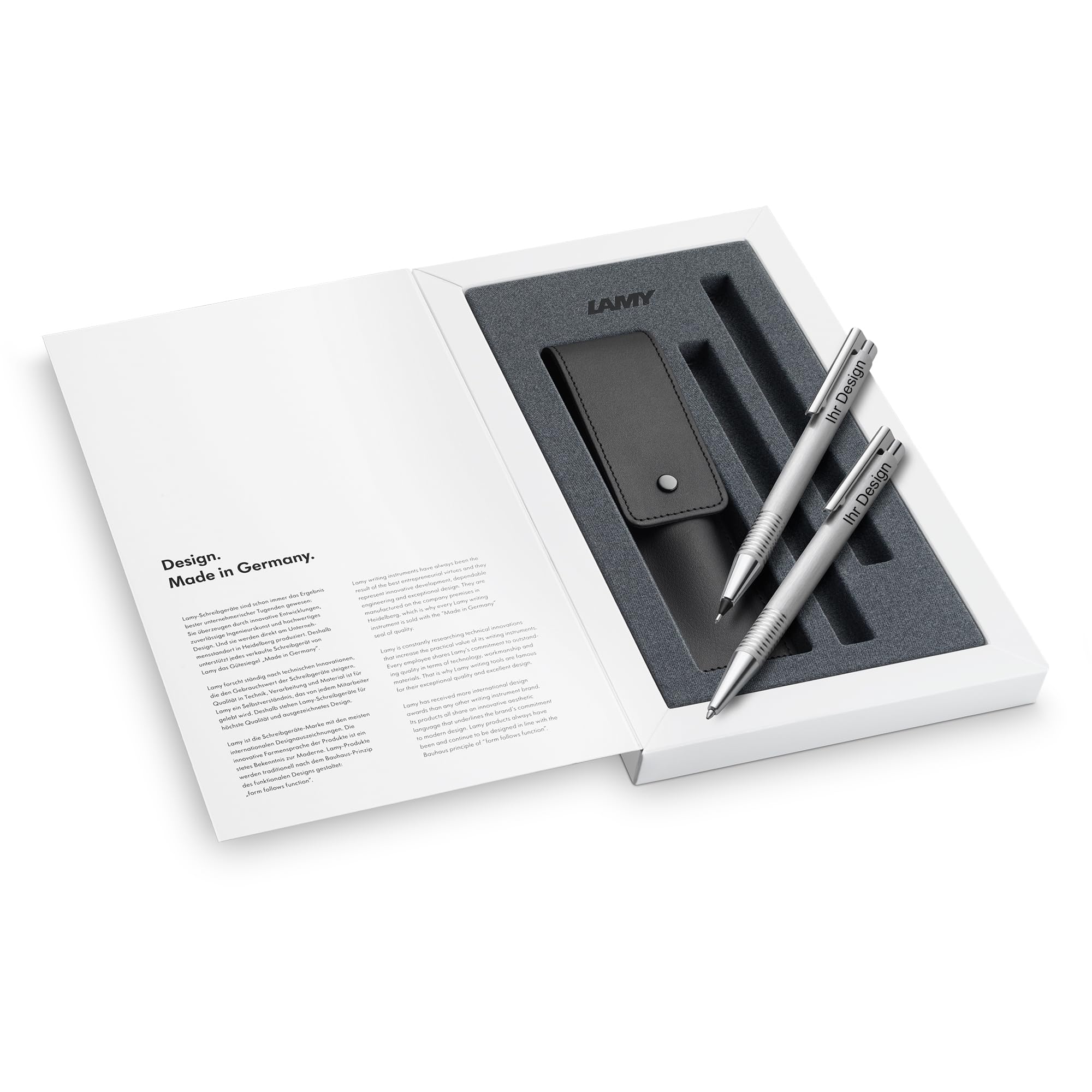 Lamy Geschenk-Set logo brushed - Kugelschreiber und Druckbleistift (106/206) in Geschenkverpackung mit Lederetui - inkl. Gravur (Lasergravur)