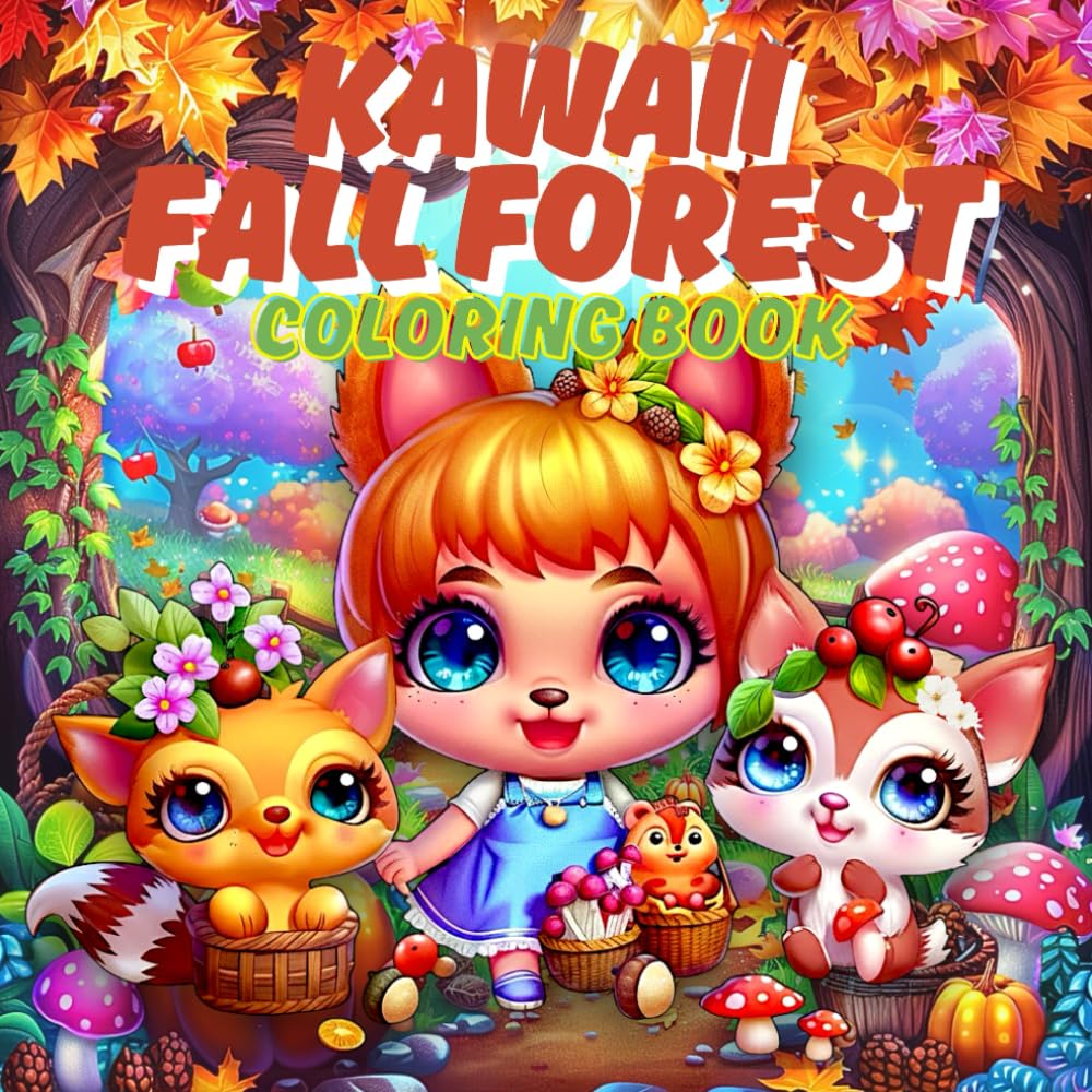 Kawaii Fall Forest Coloring Book for Kids Ages 4–8: Super Cute Woodland Animals, Pumpkins & Cozy Autumn Scenes | Easy and Fun Coloring Pages for Boys and Girls