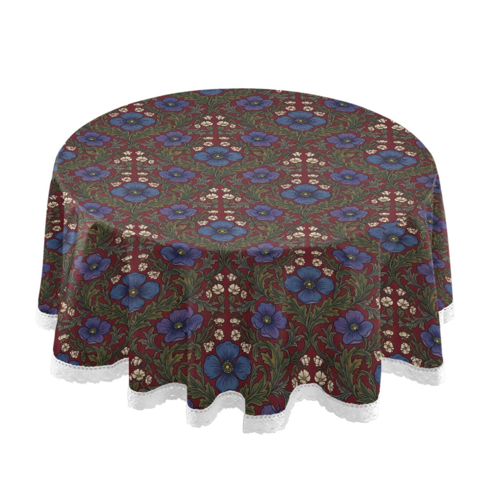 Nappe ronde lavable anti-tache dentelle crochet coquelicot bleu 152cm
