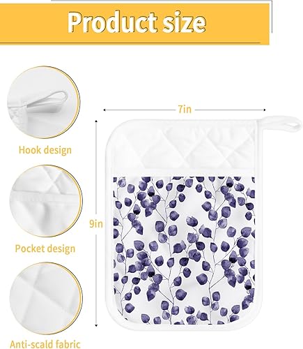 Miniatura 3 de Purple 5Pcs Pot Holders for Kitchen, Non Slip & Heat Insulation Terry Cloth Potholder Set with Pocket, Thick Hot Pad Oven Mitts Trivet Coaster for