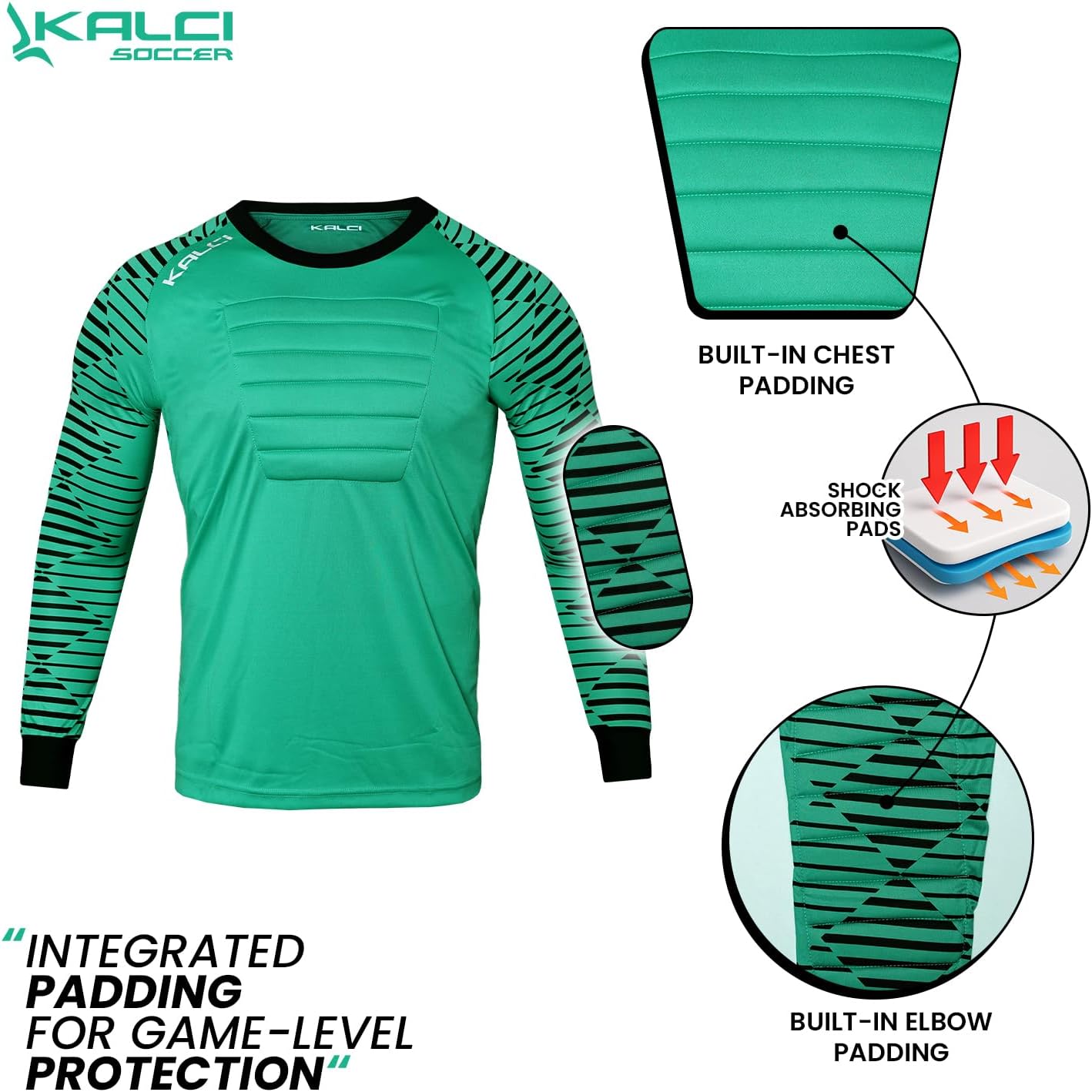 Kalci Soccer Goalie Shirt, Padded Goalkeeper Jersey, Youth/Adult & Kids Sizes, Long Sleeve Football Padded Shirt Mens - Image 5