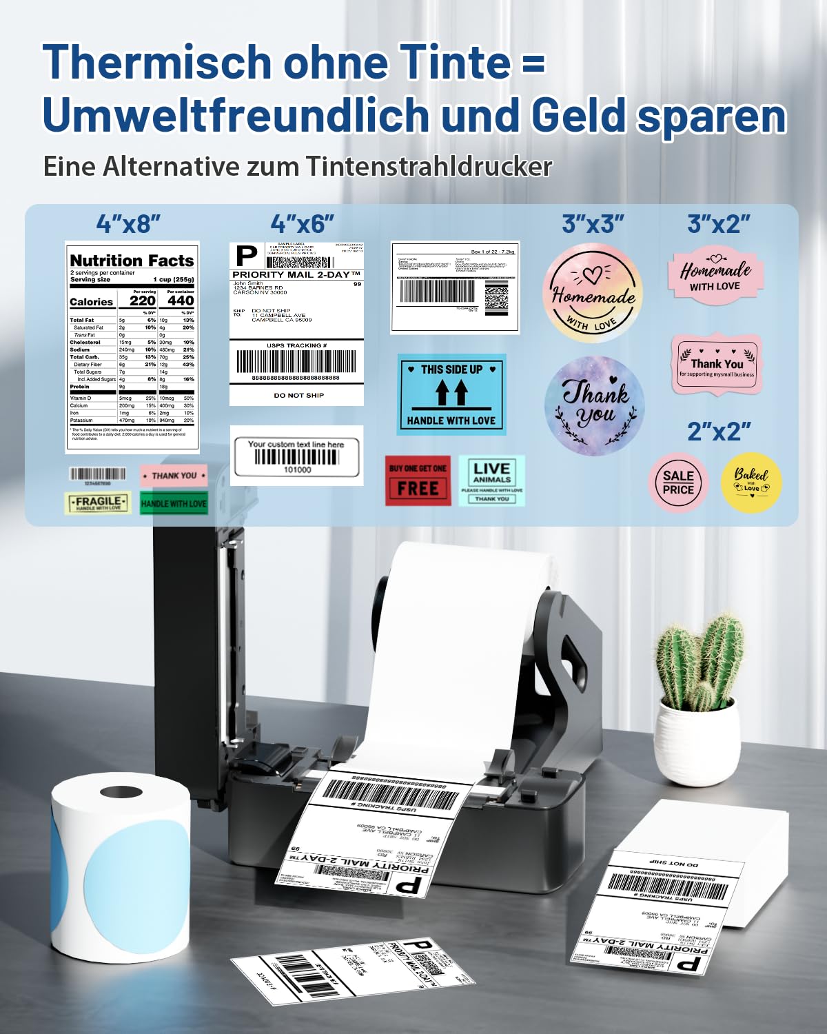 Phomemo Bluetooth-Etikettendrucker DHL + 500 Blatt 4x6 Thermoetiketten, versandetiketten drucker 4x6, Thermodrucker Etikettiergerät Label Printer ist für Ebay, Amazon, Etsy, Ups, Shopify, Vinted, etc