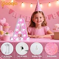Vista 2 de Pooqla Luces de números de marquesina, números de luz rosa para niñas de 10.º cumpleaños, funciona con pilas, luz nocturna de número con purpurina
