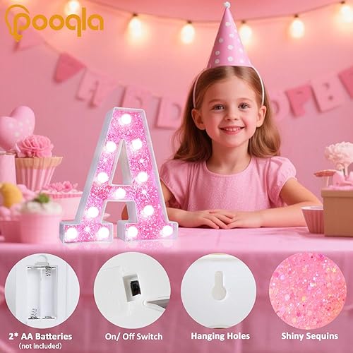 Miniatura 8 de Pooqla Números de marquesina, números iluminados con pilas, números iluminados con purpurina para fiesta de cumpleaños, números LED brillantes para