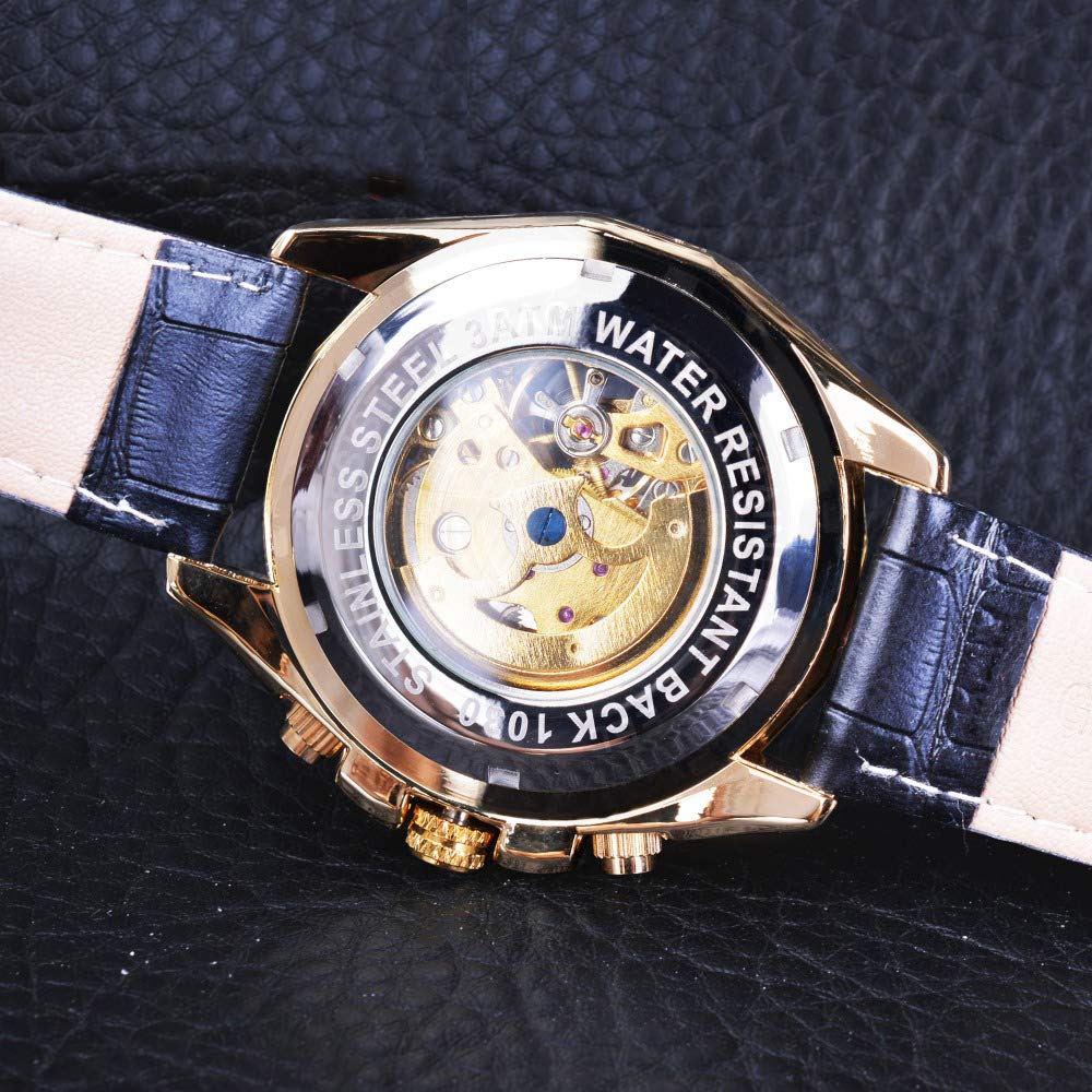 MASTOP Automatische mechanische Herren-Armbanduhr, Skelett-Zifferblatt, Herrenuhr, automatisch, selbstaufziehend, Leder