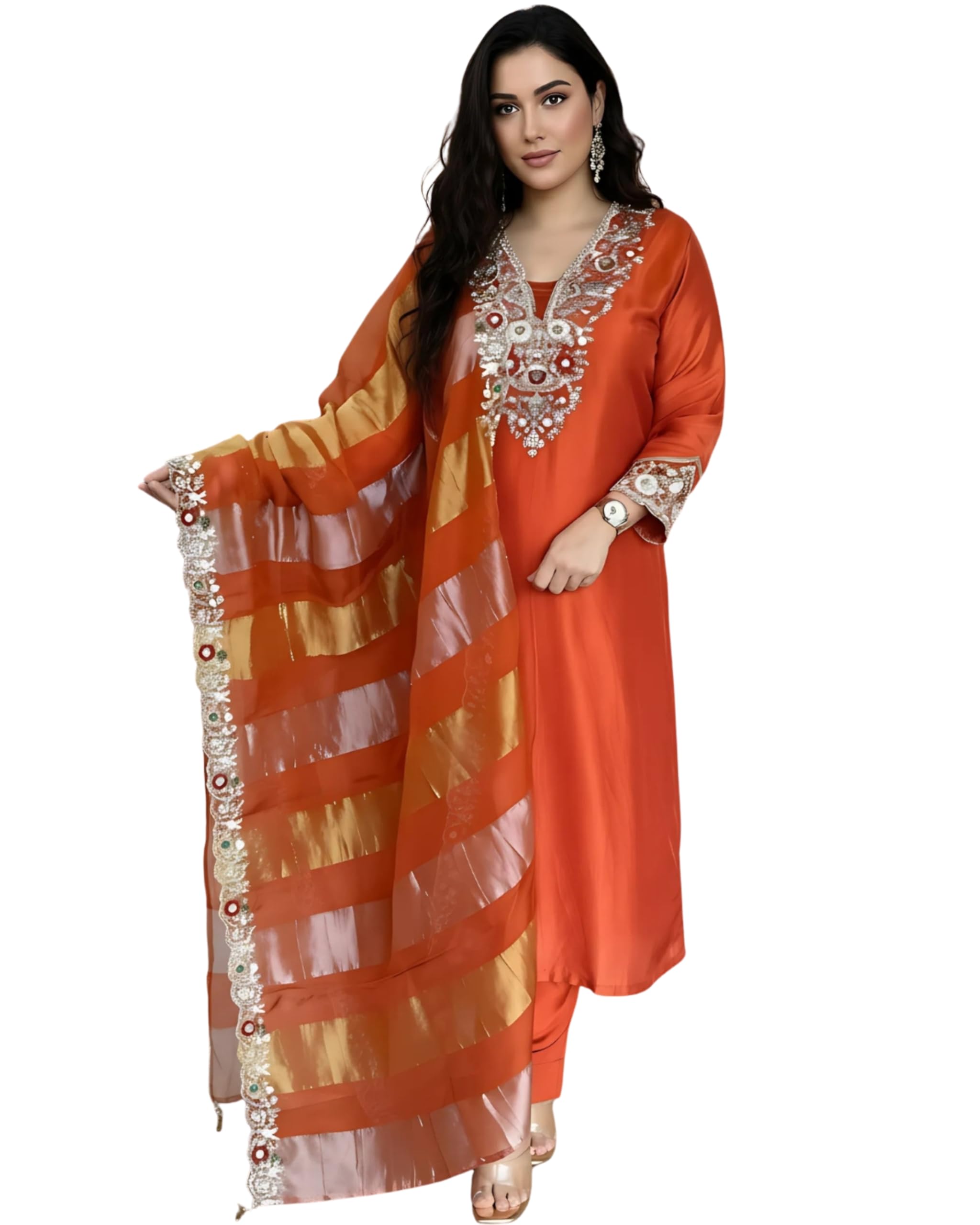 Women Silk Embroidered Kurta Pant Set with Heavy Jacquard Dupatta | Perfect for any Ocassion - Festival || Party || Wedding|| Traditional-image-42