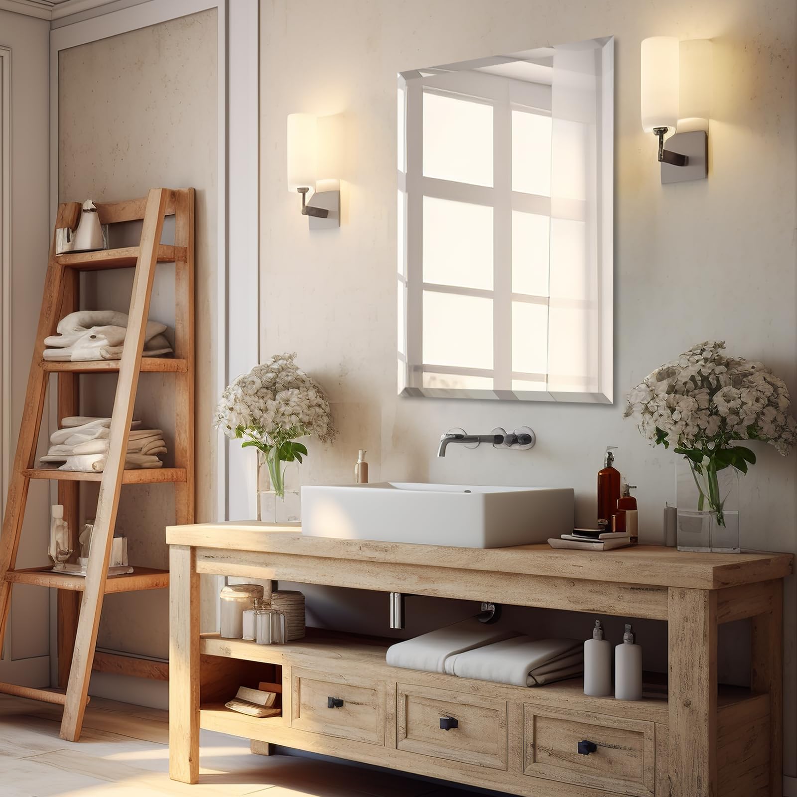 Mirrorons Bathroom Mirror 24"x36", Beveled Bathroom Mirror with 1" Edge, Wall Mirror for Bathroom Vanity, Shatterproof Bathroom Vanity Mirror Hangs Horizontally or Vertically, Frameless