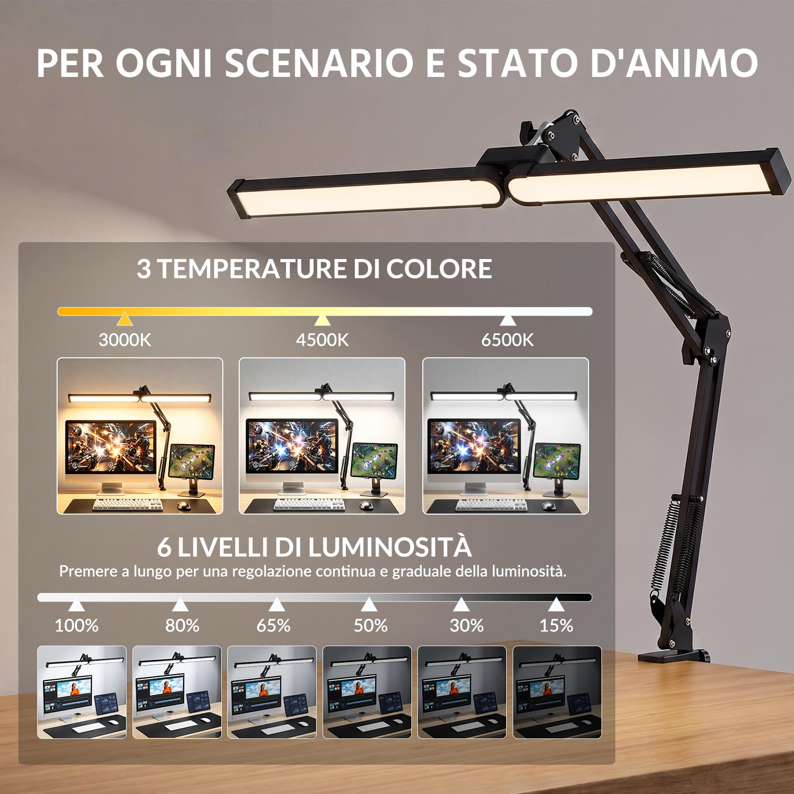 Lustaled Lampada da Scrivania LED con Morsetto Doppia