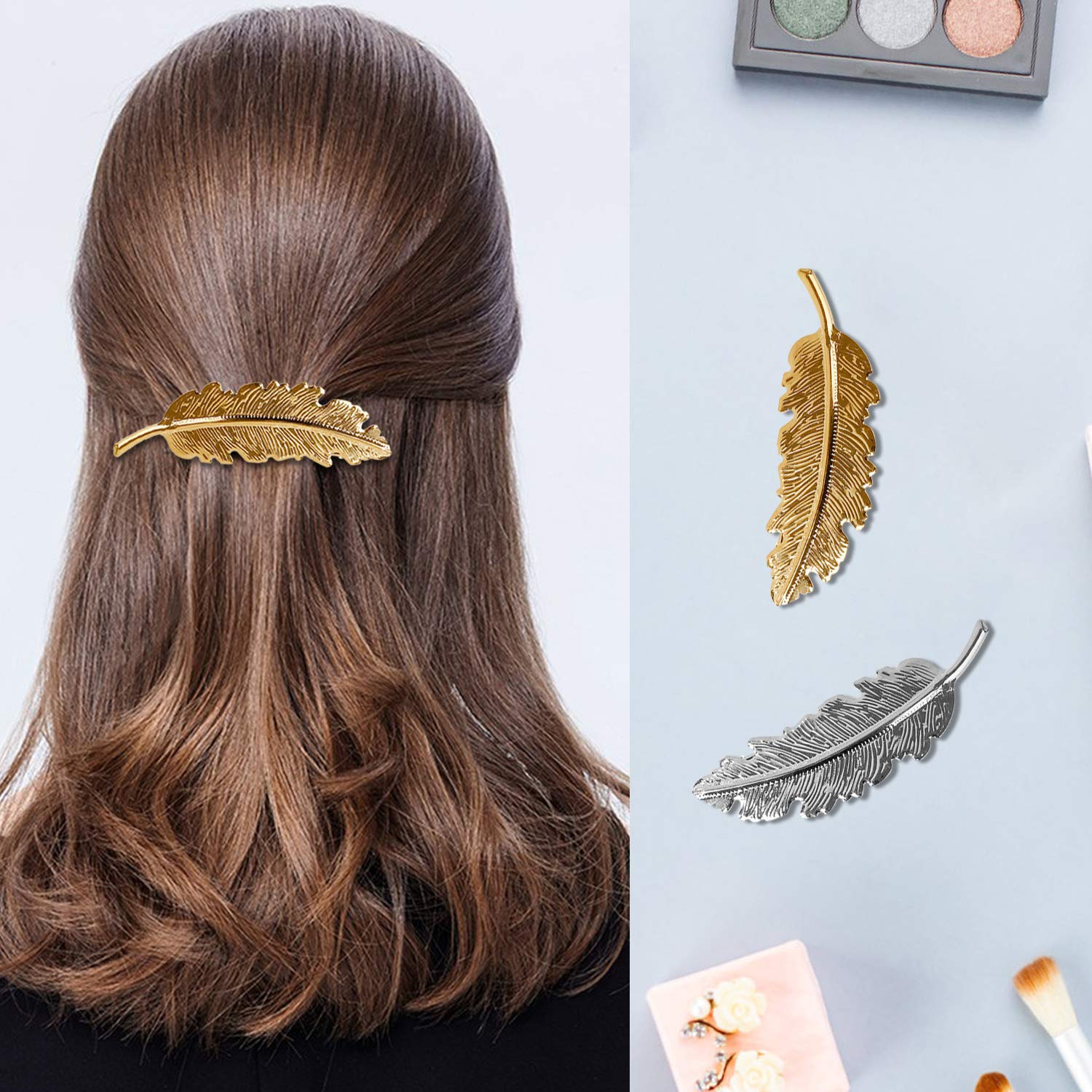 Image secondaire de Pinces à Cheveux en Métal Géométrique Barretes à Cheveux Feuille Plume Cercle Triangle Infini Lune Forme Épingles à Cheveux pour