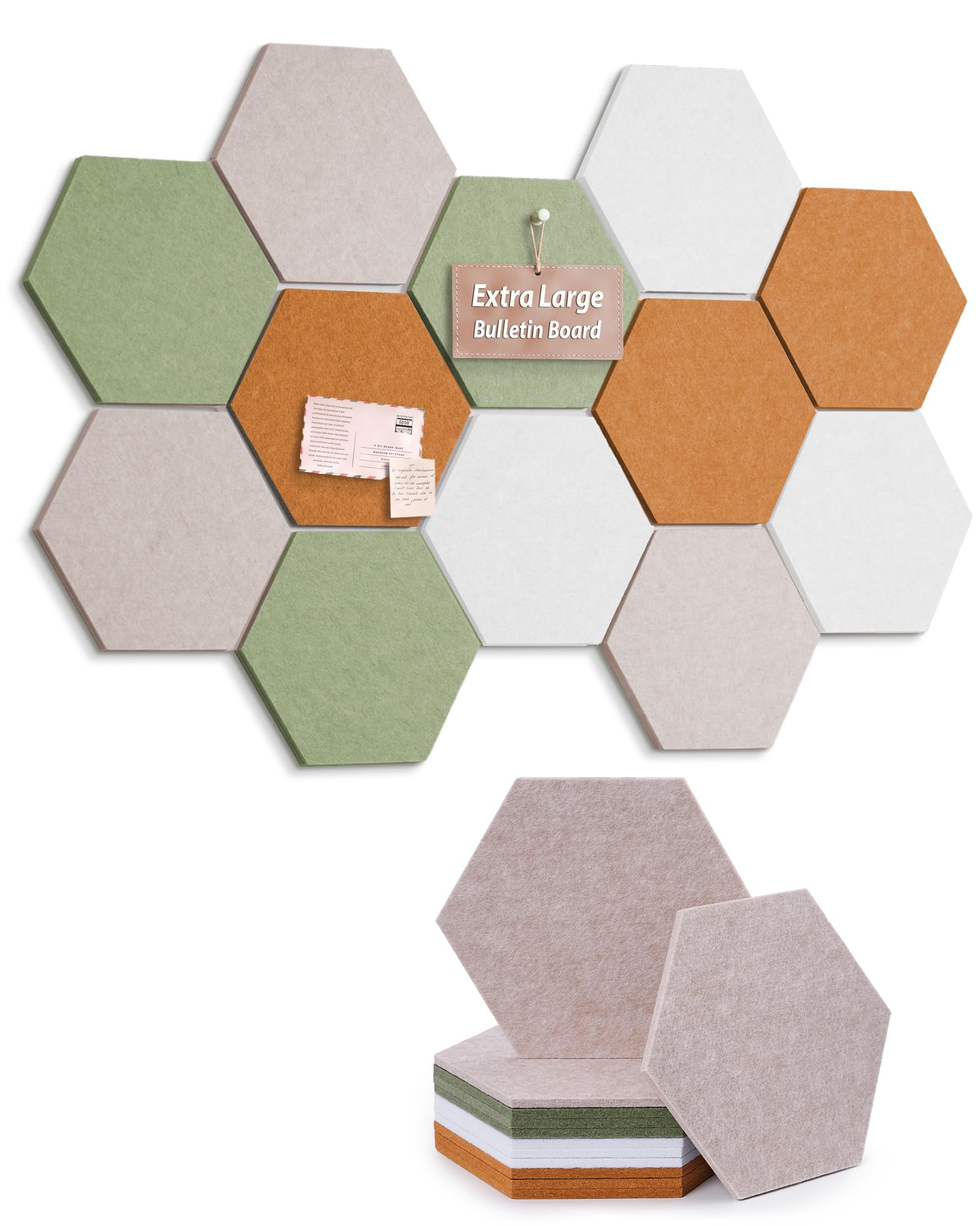Meowoo Hexagon Cork Board Tiles 12Pack, Nordic Stroll