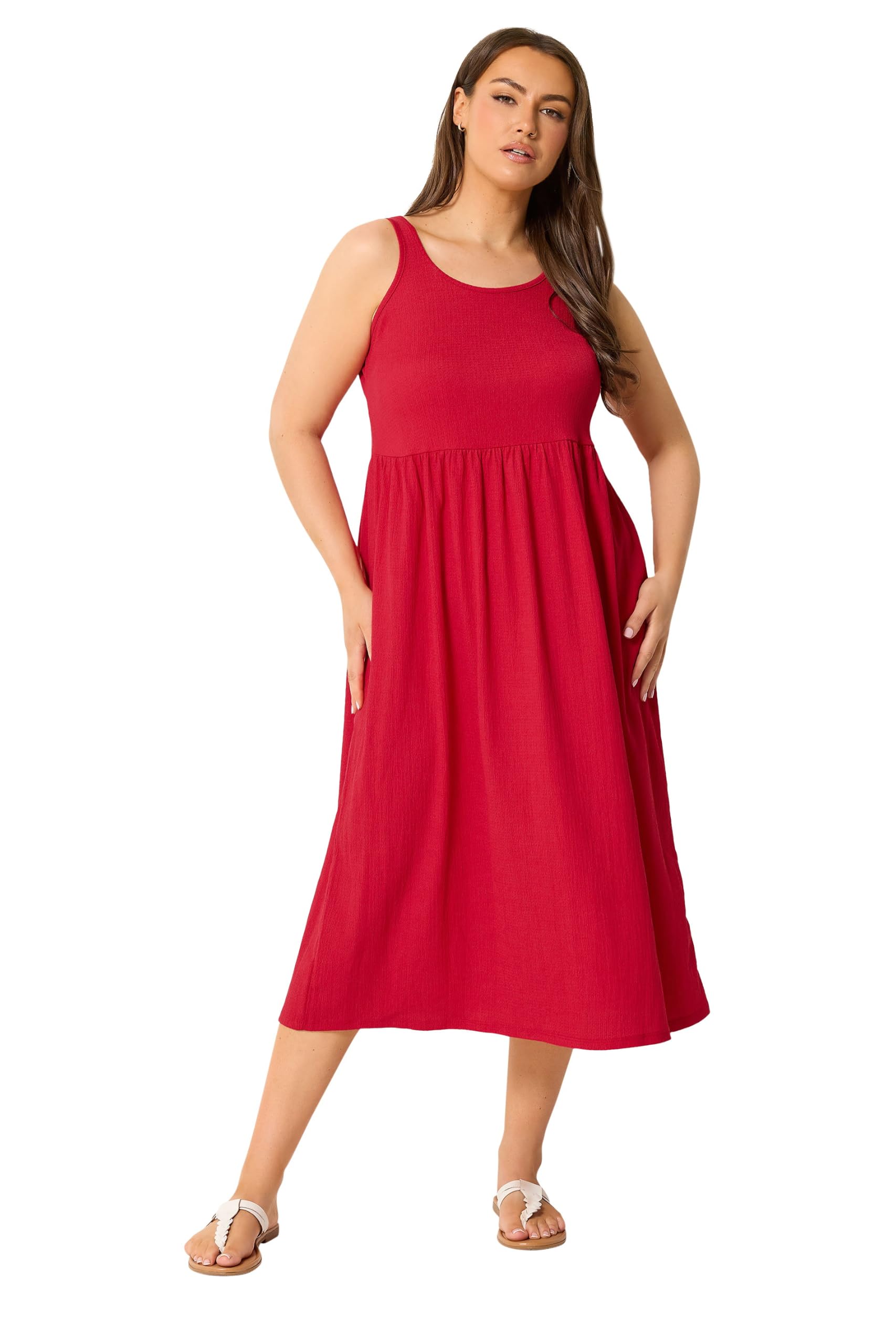 Yours Women's Red Textu Smock Midi Dress In | : Size 18