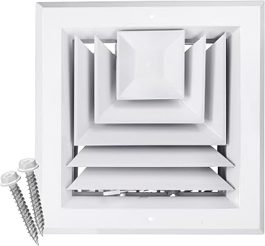 HVAC Premium 10" x 10" [Duct Opening] 3-Way Extruded Aluminum Ceiling Supply Diffuser Duct Cover with Lever-Operated Damper for Air Flow Control [Outer Dimensions 13" x 13"]