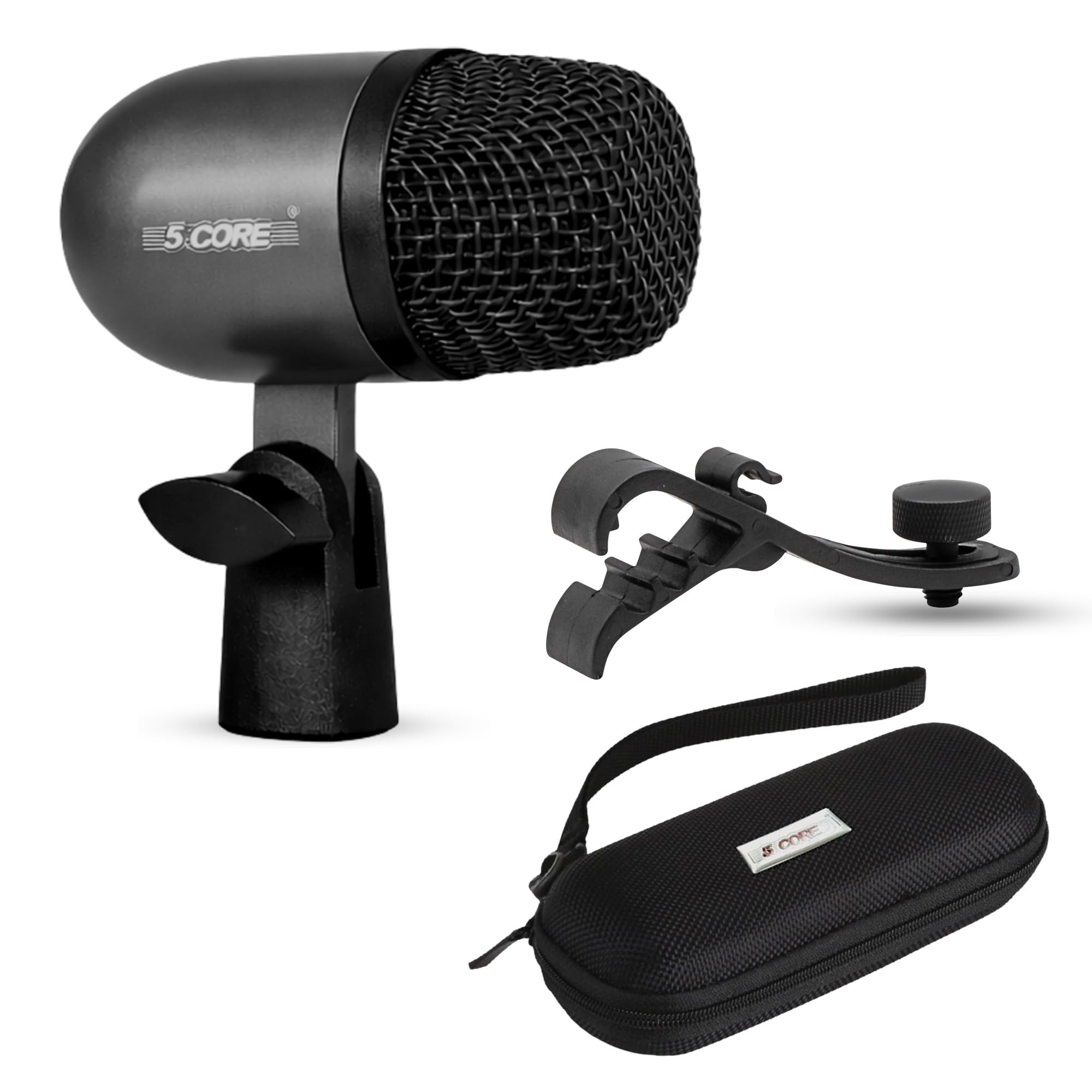 Drum Mic High Sensitivity Snare Tom Instrument Microphone with Dynamic Moving Coil Uni-Directional Pick Up Pattern Swivel Mount Durable Steel Mesh Grille Black- Tom MIC BLK