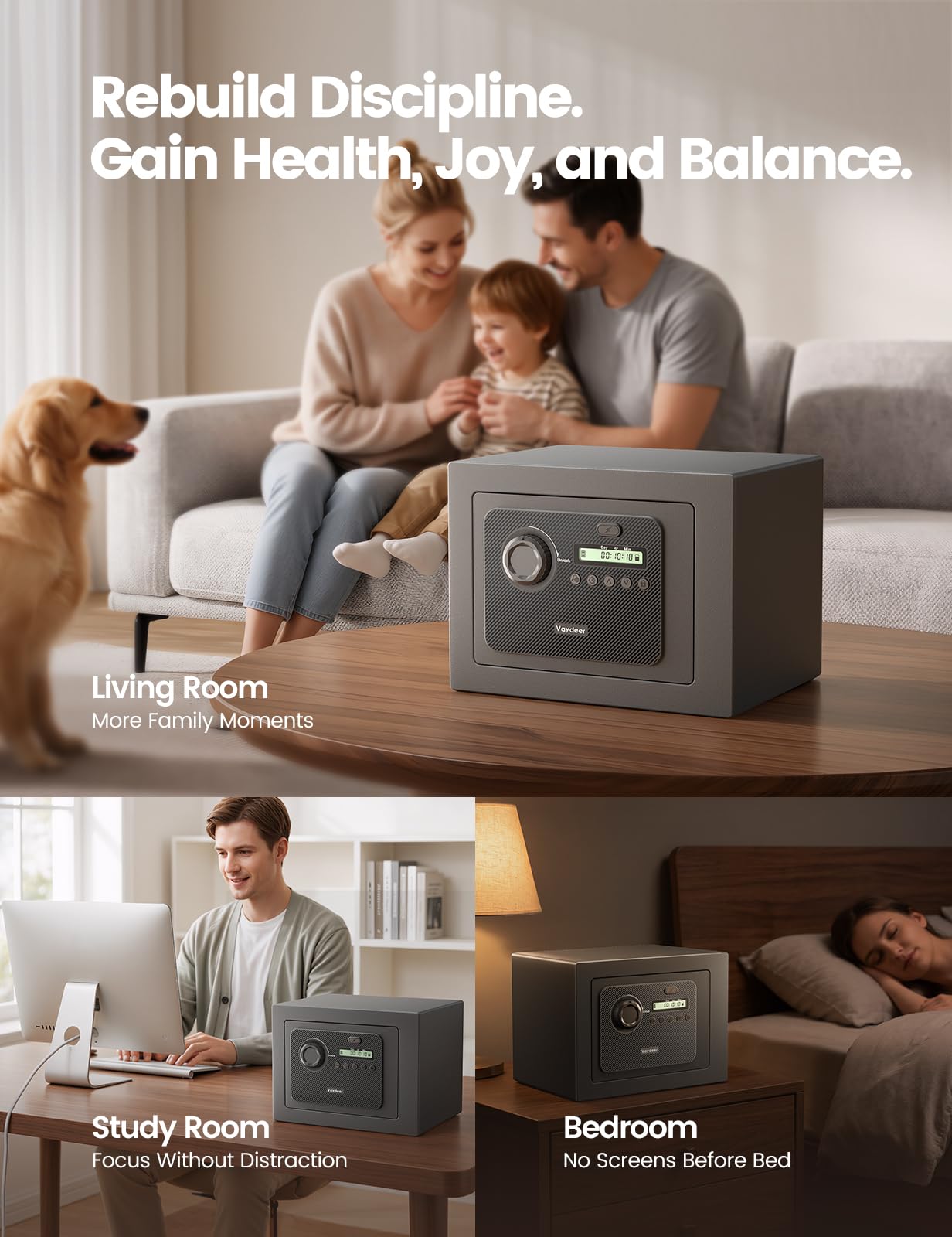 Vaydeer Metal Safe Timed Lock Box, Phone Lock Box with Timer, Sturdy Time Lock Safe for Phones, Game Controllers, Snacks & Cravings, Helps Manage Social Media, Focus and Self-Control