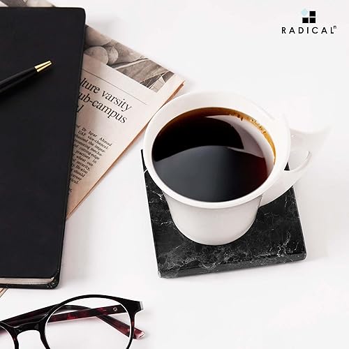 Miniatura 2 de Radicaln Posavasos cuadrados de mármol de 3.5 pulgadas, posavasos negros hechos a mano para bebidas, posavasos de mármol para bar en casa, juego de