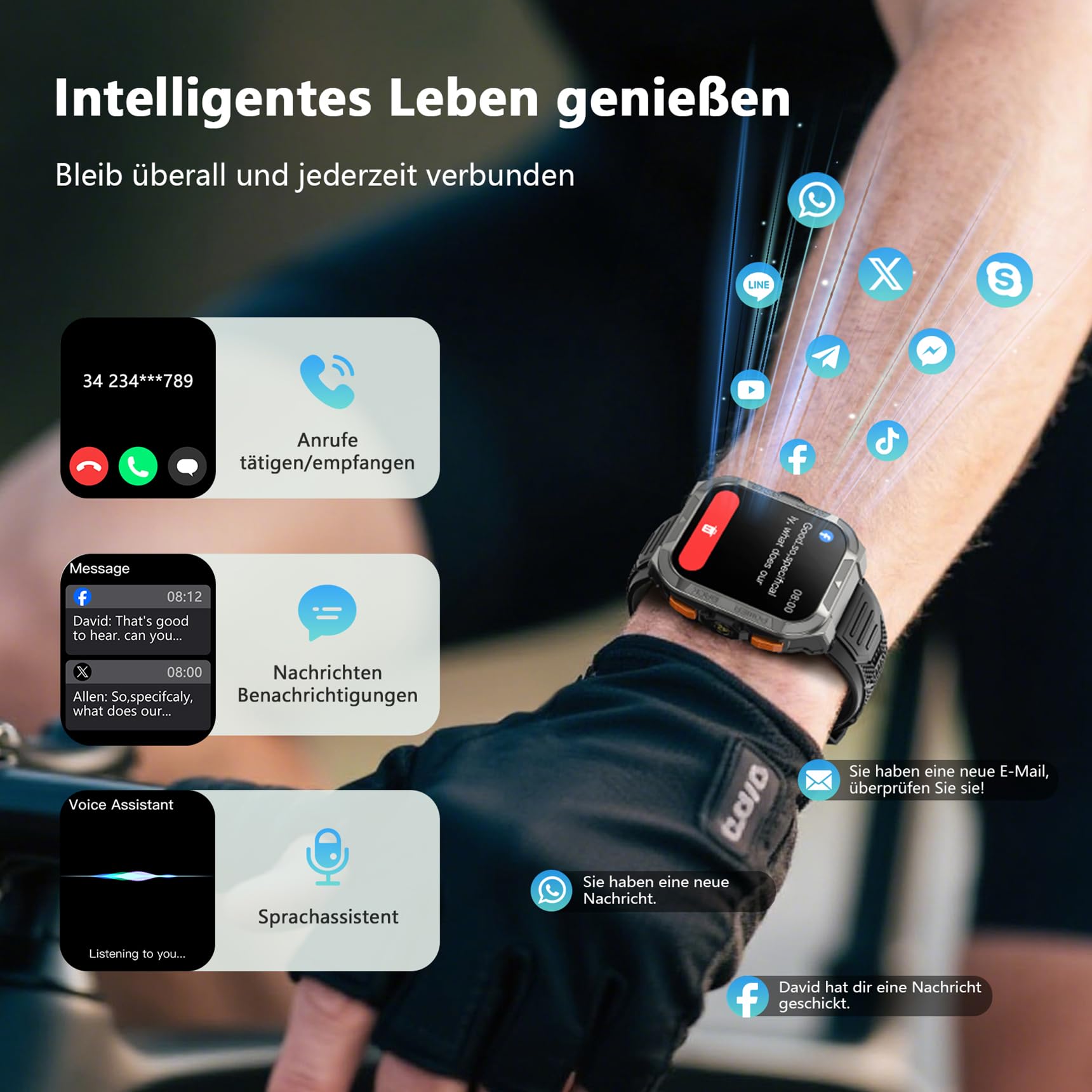 Blackview Smartwatch Herren mit integriertem GPS & Kompass, Bluetooth-Anrufe, 900 mAh Akku, Sportuhr mit Schrittzähler, Fitnessuhr, 110+ Sportmodi, Gesundheits und Schlafmonitor, Uhr für Android iOS
