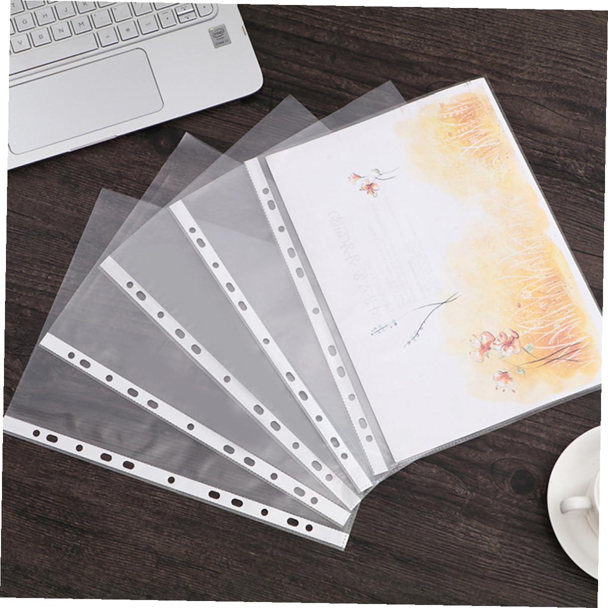 Pochettes Perforées Transparentes A4 en Pp, 11 Trous, Lot de 100, Chemise Rangement Document pour Classeur, Dossiers et Bureau