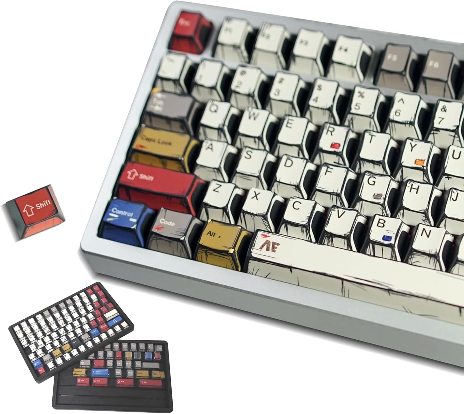 Retro Anime PBT Keycaps-141 Corlorful Graffiti Keys,No Tear,Never Fades,Gift Box for MX Mechanical Keyboard (Fit All Layout 100% 75% 65% 60%) Ergonomic Cherry Profile Key Caps Set (Typing,Gaming)