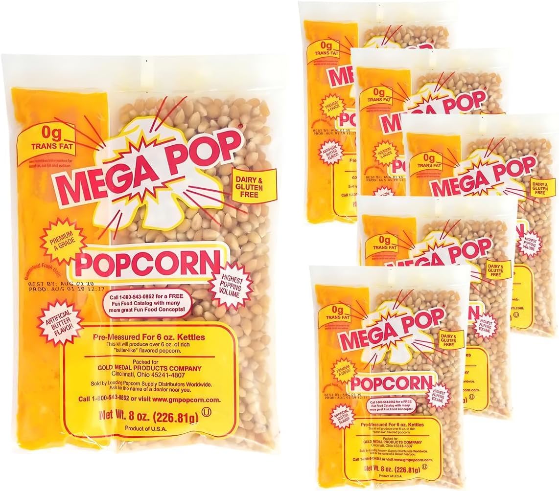 Concession Essentials 8oz Popcorn Portion Packs- (Box of 6 Portion Packs)