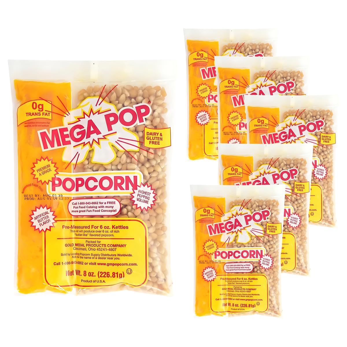 8oz Popcorn Portion Packs- (Box of 6 Portion Packs)