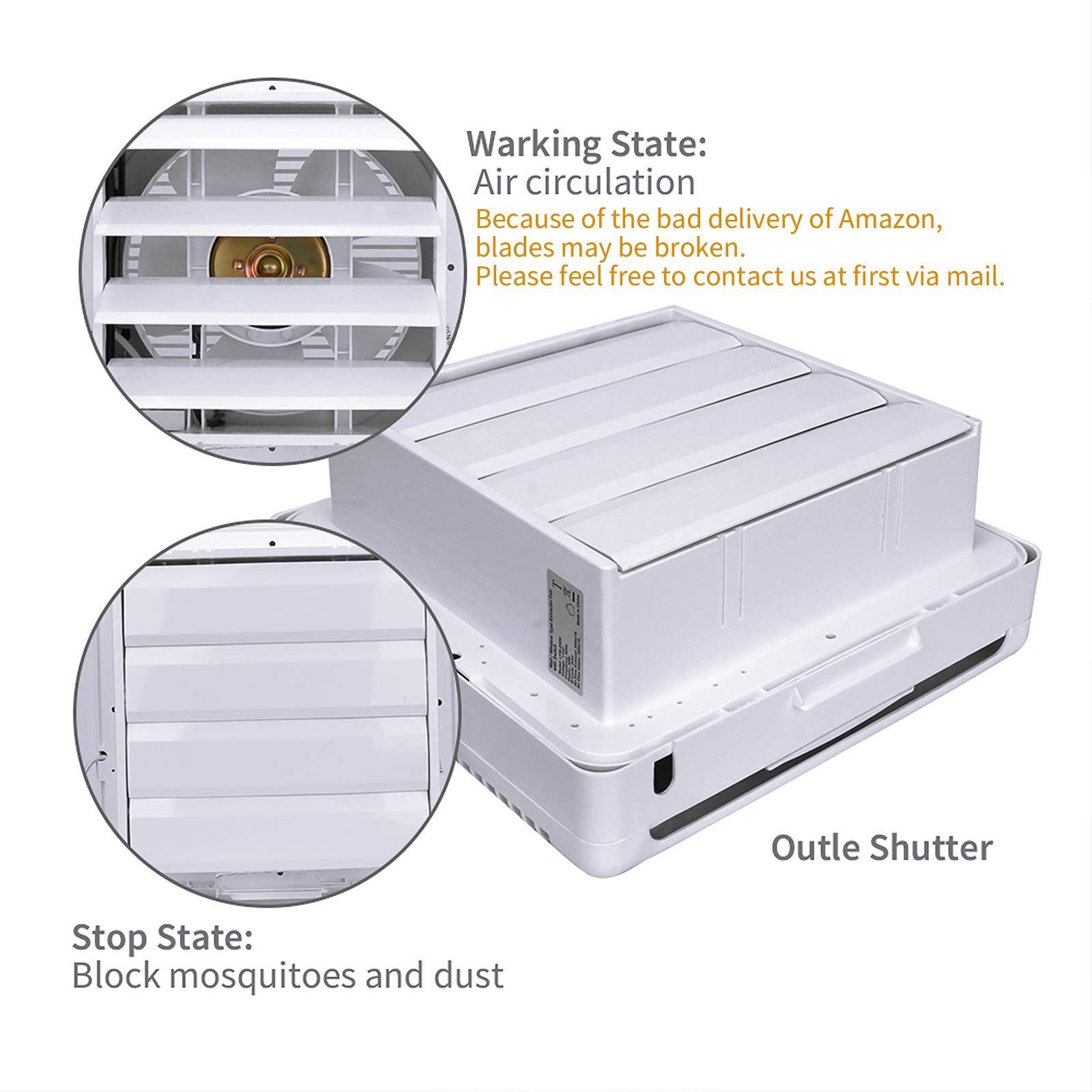 Exhaust Shutter Fan 300 CFM, 2 Direction Reversible Strong Airflow Wall
