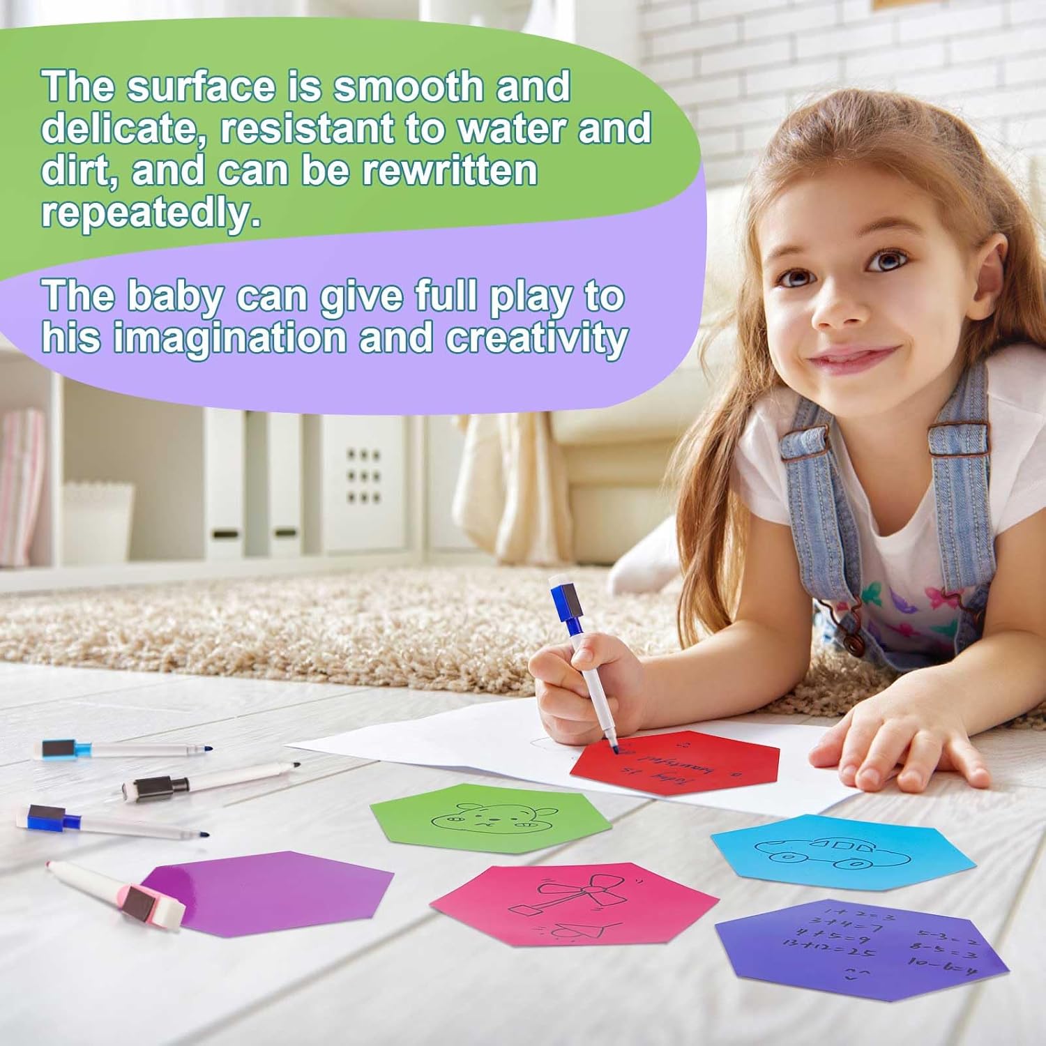 Gueevin 24 Pcs Hexagon Shape Magnetic Dry Erase Board Set 16 Hexagon Small Erase Board Magnet with 8 Dry Marker for Teachers Students, School Classroom Activity Planning, Rainbow Colors