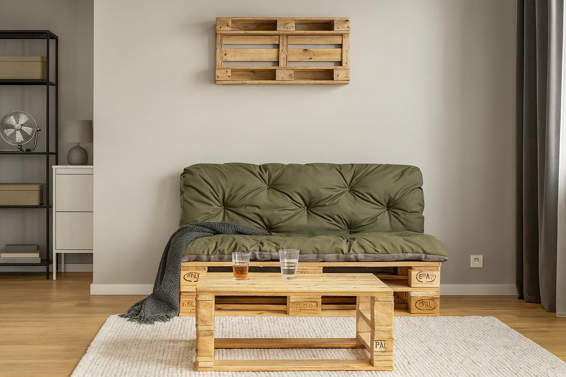 Cuscini pallet, Cuscini per pallet esterni/Cuscino Euro Pallet, Cuscino Divano, Cuscino Soggiorno da Giardino (Set:120x50+120x50cm, Verde)