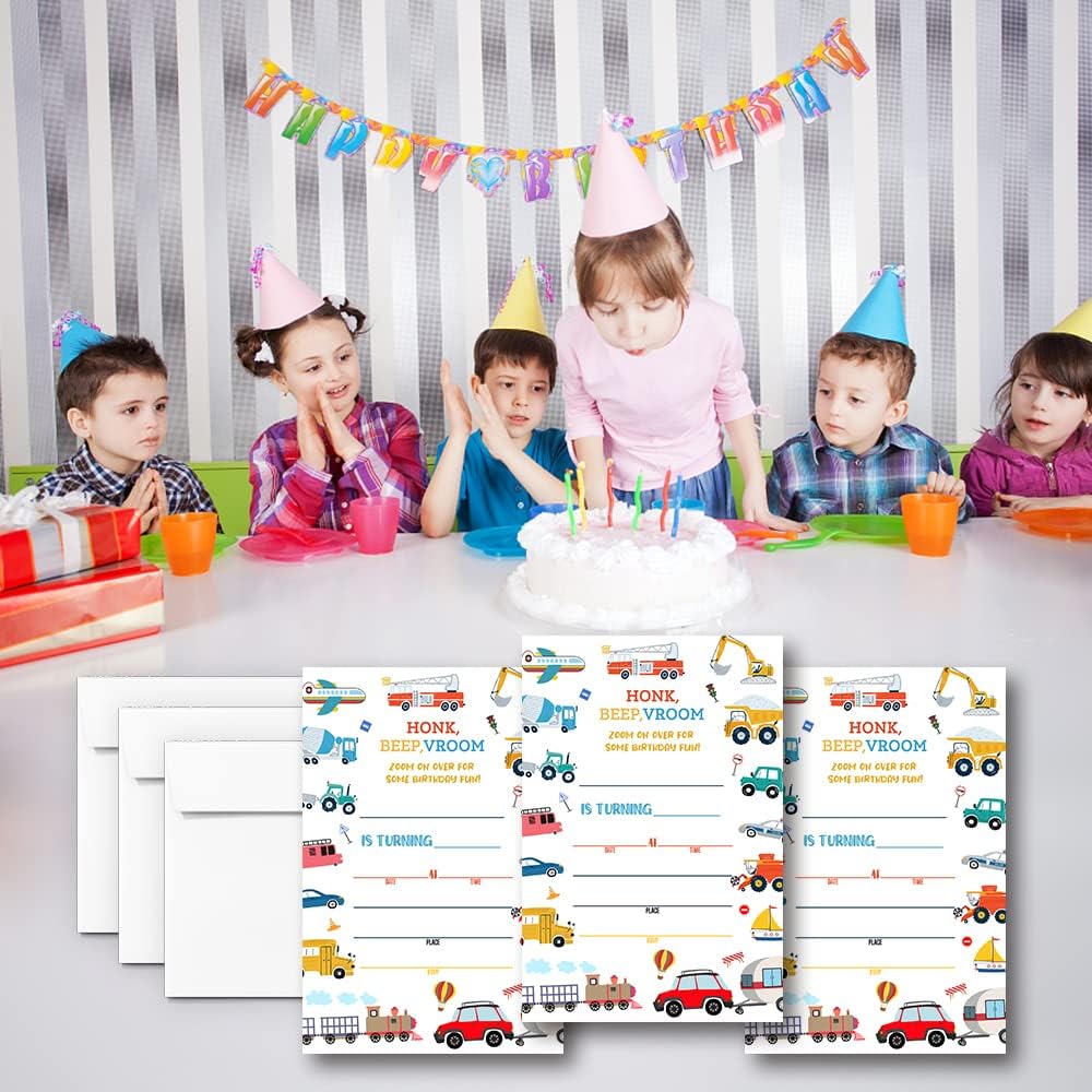 Transportation Birthday Invitations, Transportation Birthday Invitation, Transportation Theme Birthday Party Invitation Cards. (066)