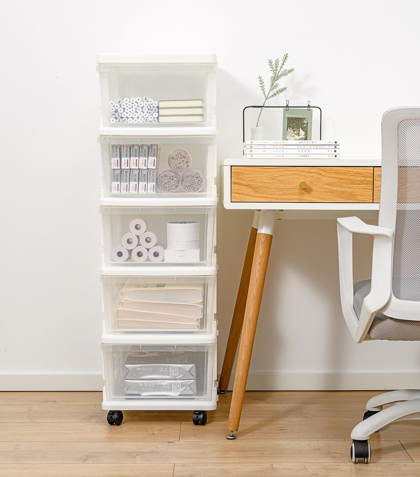 Cetomo Cassettiera Impilabile 5L X 3 | Organizzatore Plastica Bianco/Trasparente Per Casa E Ufficio - Foto 7