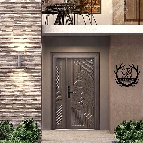 Miniatura 7 de Letrero personalizado con monograma de cuernos para exteriores, letrero de nombre de familia, bandera de jardín, apellido, ciervo, patio,