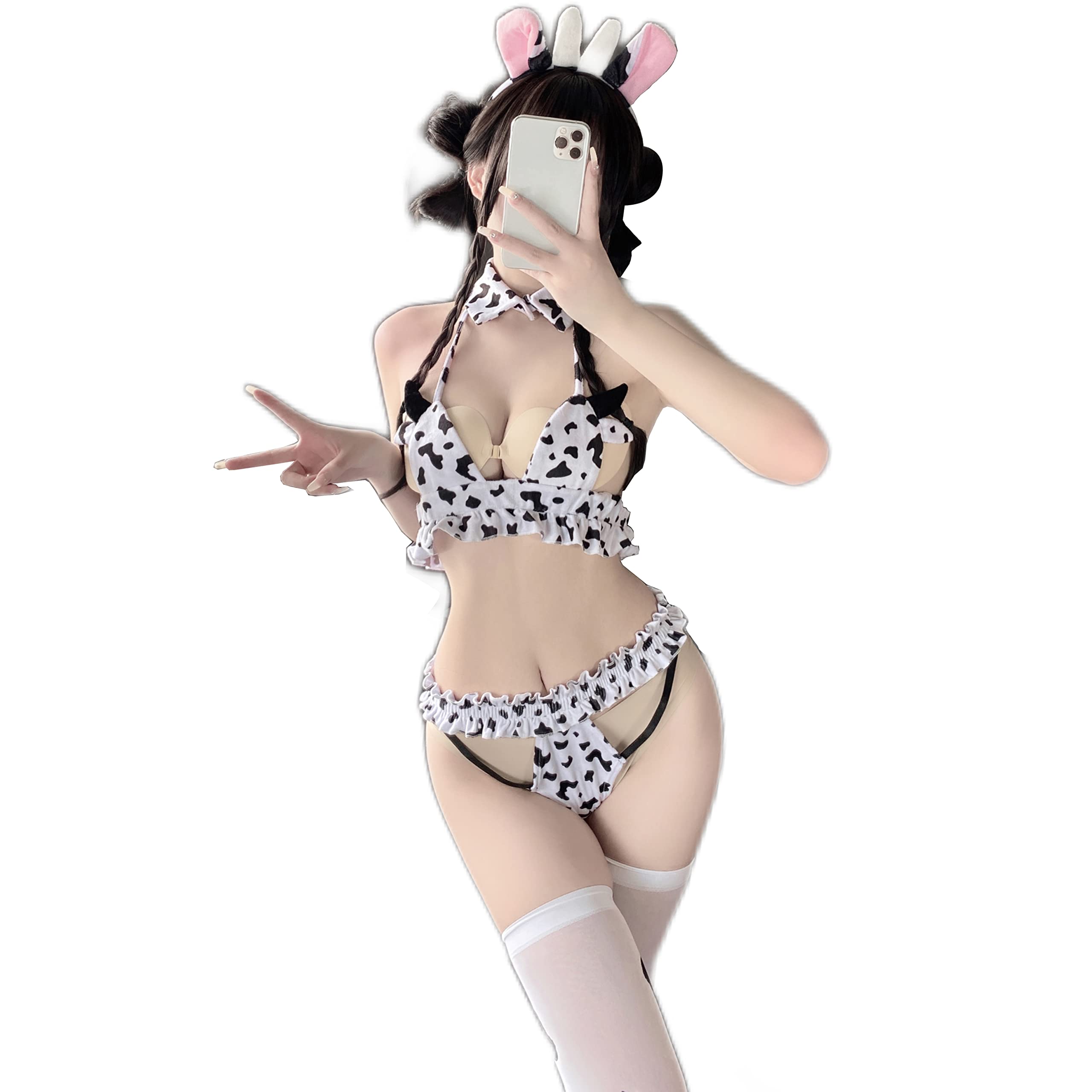 SINMIUANIME Womens Anime Cow Bikini Milk Leopard Cosplay Lingerie Costume Sexy Maid Dresses Underwear Set