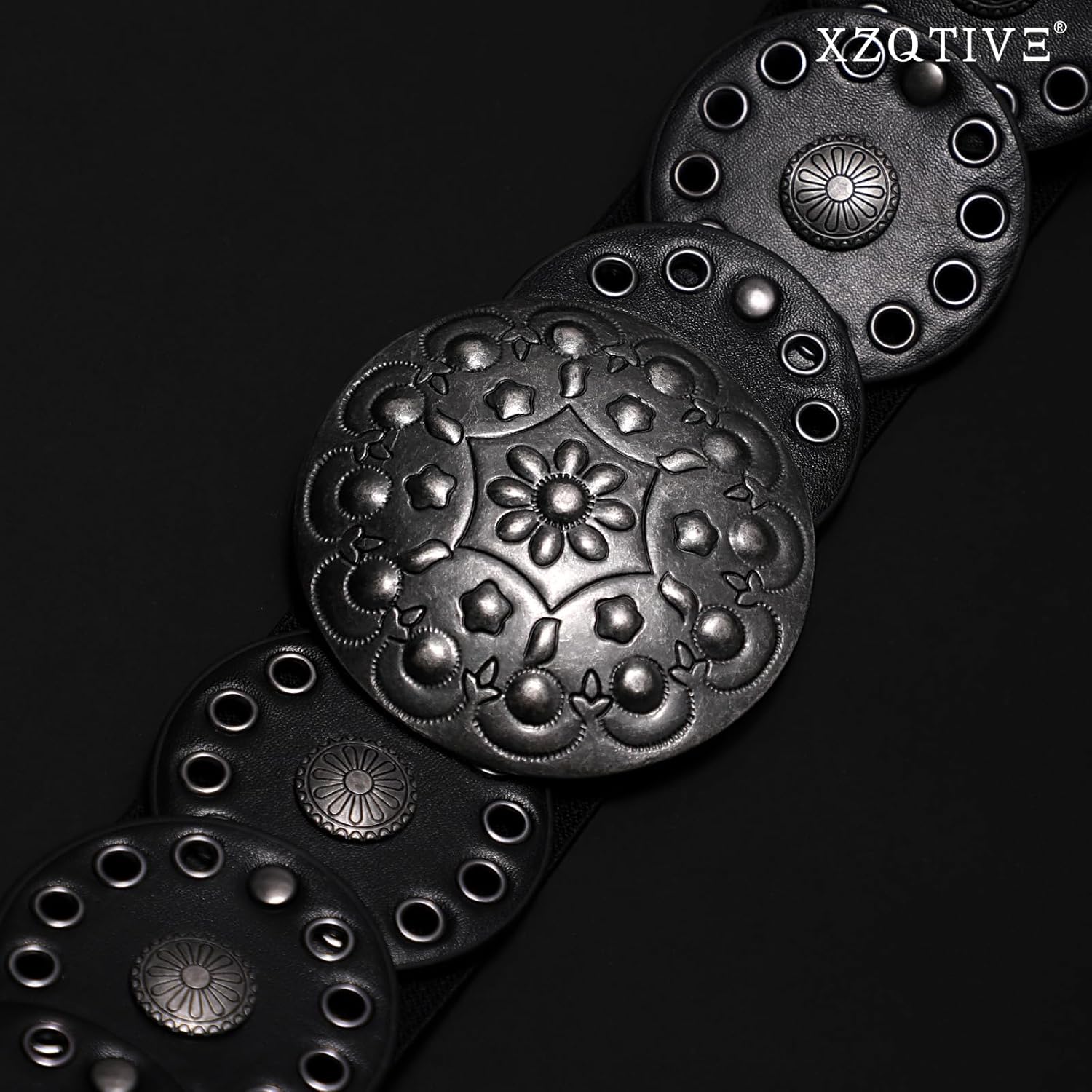 XZQTIVE Women's Western Belt with Concho Discs Adjustable Cowgirl Waist Belt Vintage Wide Disc Design for Dresses Jeans - Image 3