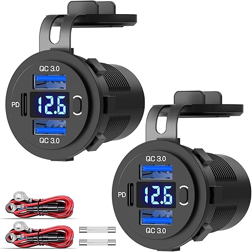 Enchufe de cargador de coche USB C de 12 V, paquete de 2 carga rápida dual 3.0 y PD USB C puertos USB C para automóvil, salida USB de 12 voltios con