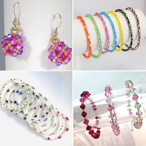 Miniatura 7 de Cuentas para pulsera  Cuentas de cristal bicono de 0.116 pulgadas, 15 colores en total, 1425 cuentas de cristal facetado con cuerdas elásticas para