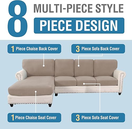 Miniatura 3 de H.VERSAILTEX Fundas para sofá modular, 8 piezas, fundas elásticas para sofá seccional, funda de sofá separada en forma de L para sofá izquierdo o