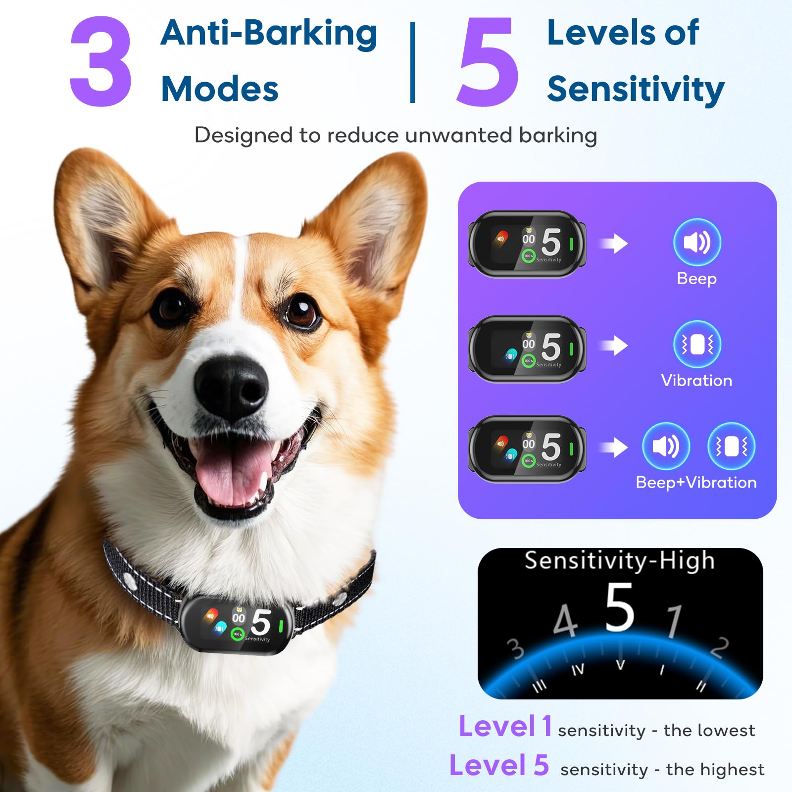 Yaskyly Collare Antiabbaio per Cani, Collare Addestramento Elettrico per Cane Taglia Grande Media Piccola, 3 Modalità Suono/Vibrazione/Vibrazione Forte, Ricaricabile, Impermeabile IP67