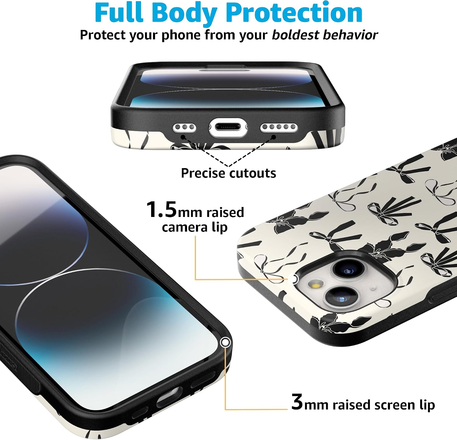 Casely iPhone 15 Case | Goth Girlie | Black Bows | Bold Protective Design | Compatible with MagSafe