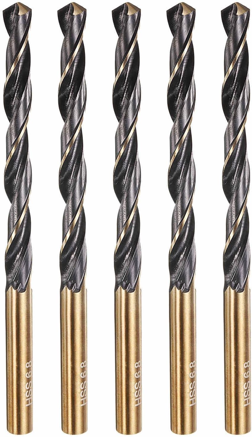 5pcs Drill Bit - [6.8mm Diameter] M2 High Speed Steel Twist Cutting Tool for Machining Hard Metal Woodworking Handicraft Use, 135° Cutting Angle Black & Gold