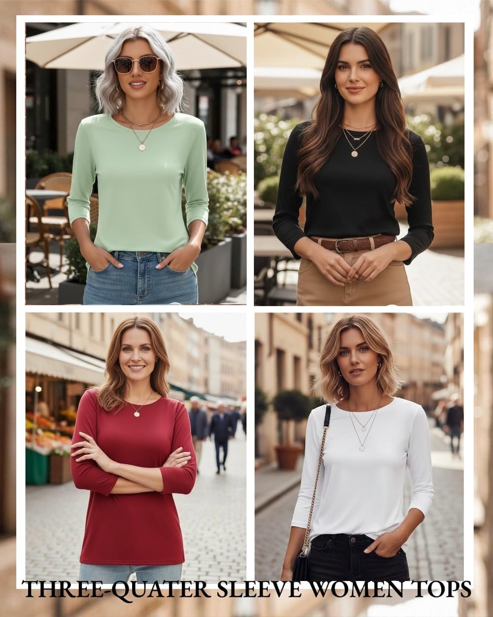 Zeagoo Women Tops 3 Pack 3/4 Sleeve Crewneck Cute Basics Tees Casual Fashion Spring Summer T Shirts Business Work Tee Top - Image 5