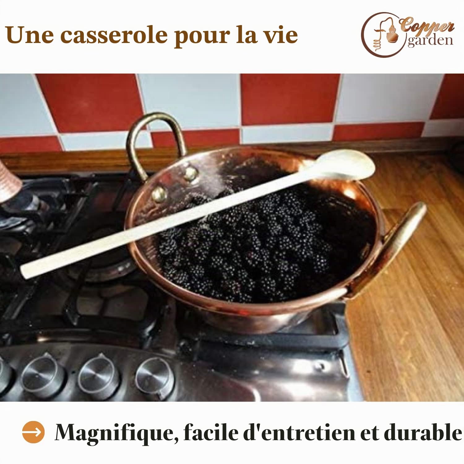 Bassine à confiture 26 cm en cuivre masssif