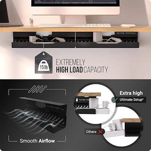 Miniatura 4 de Bandeja de organización de cables para debajo del escritorio, sin taladro, organización de cables, organizador de cables, gran capacidad de carga,