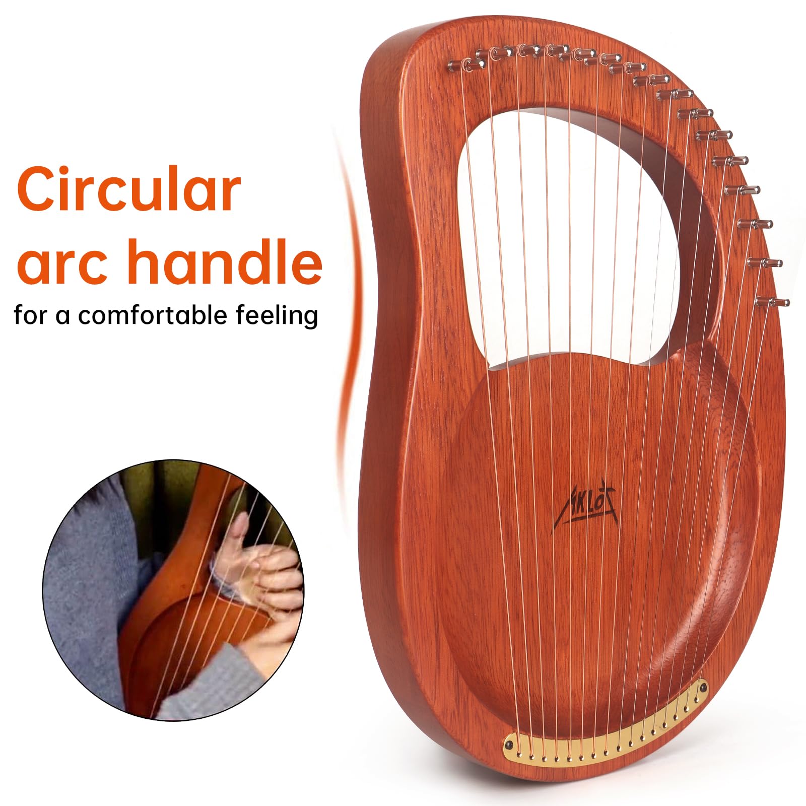 AKLOT Lyre Harpe 16 cordes métalliques en acajou avec clé à accorder, Ramassage,sac de transport noir