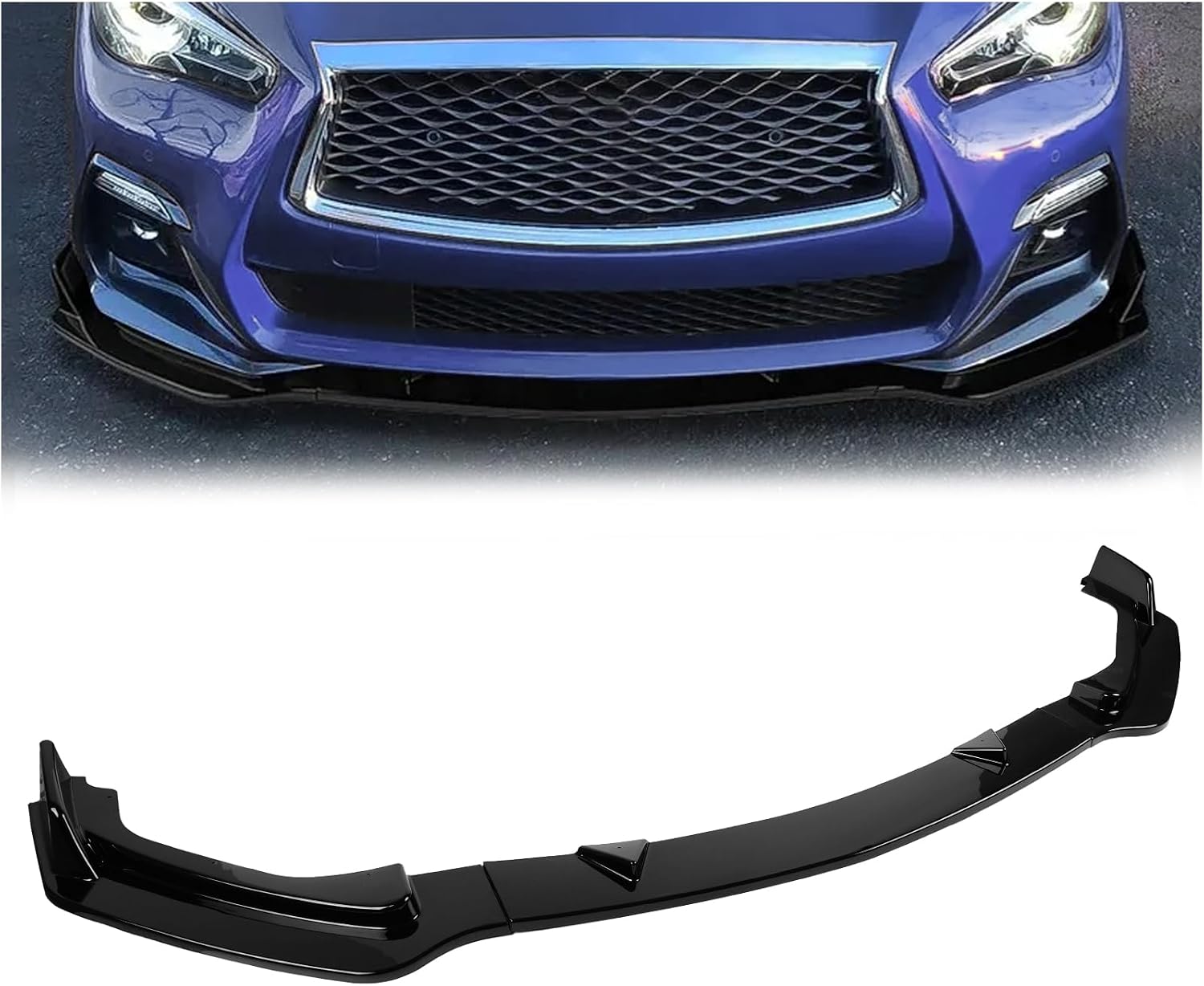 Fit for Infiniti Q50 Front Bumper Lip(2014–2017 Q50L Base and Premium Trims)-3PCS ABS Splitter Air Chin Body Kit OEM Style