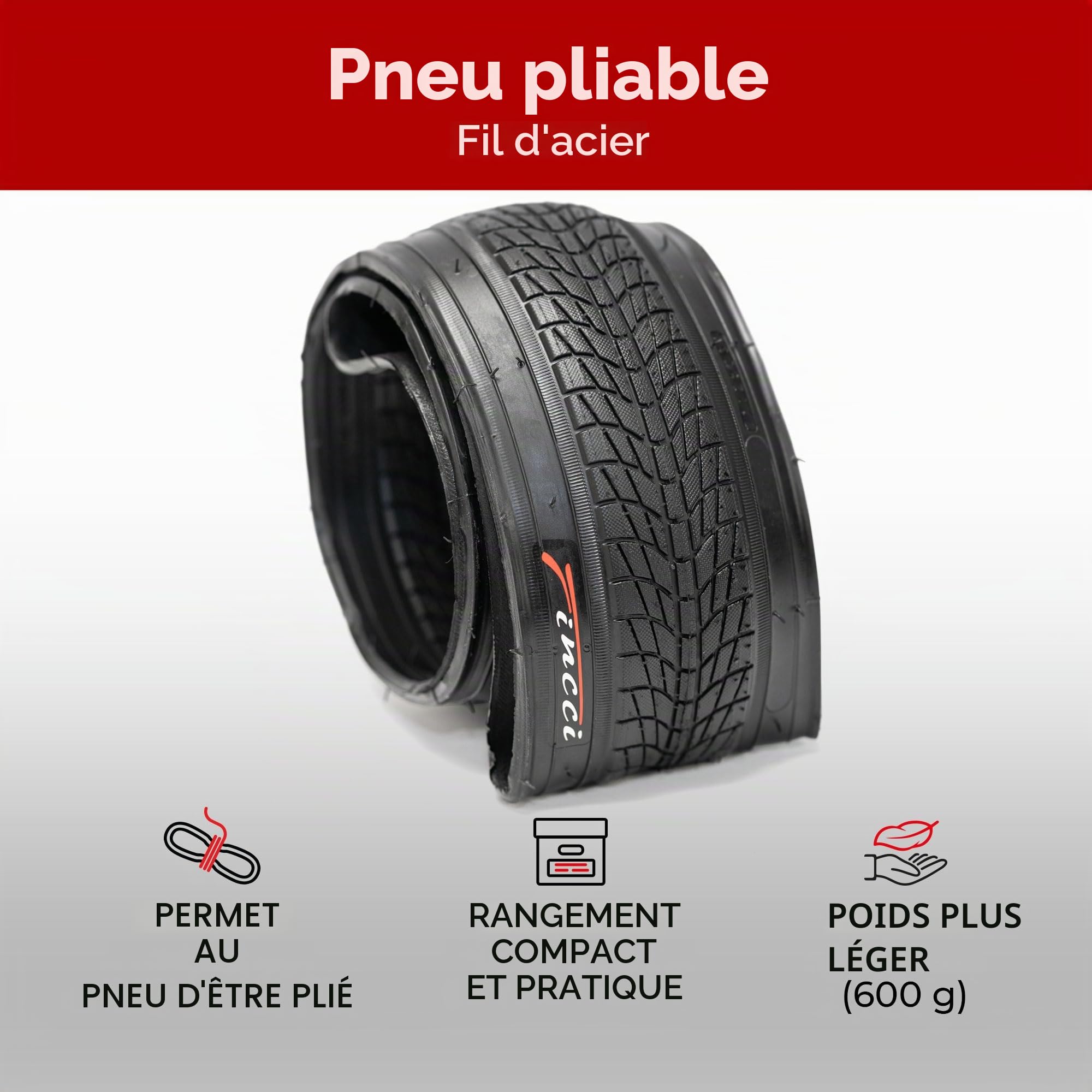 Fincci Pneu Pliable BMX 20 x 1.75 Pouces - Set Pneus Pliable 20 x 1.75 Pouces avec Chambre à Air 20 Schrader pour BMX Freestyle, Vélo Enfant 20 Pouces, VTT, Montagne & Course Velo - Paquet de 2