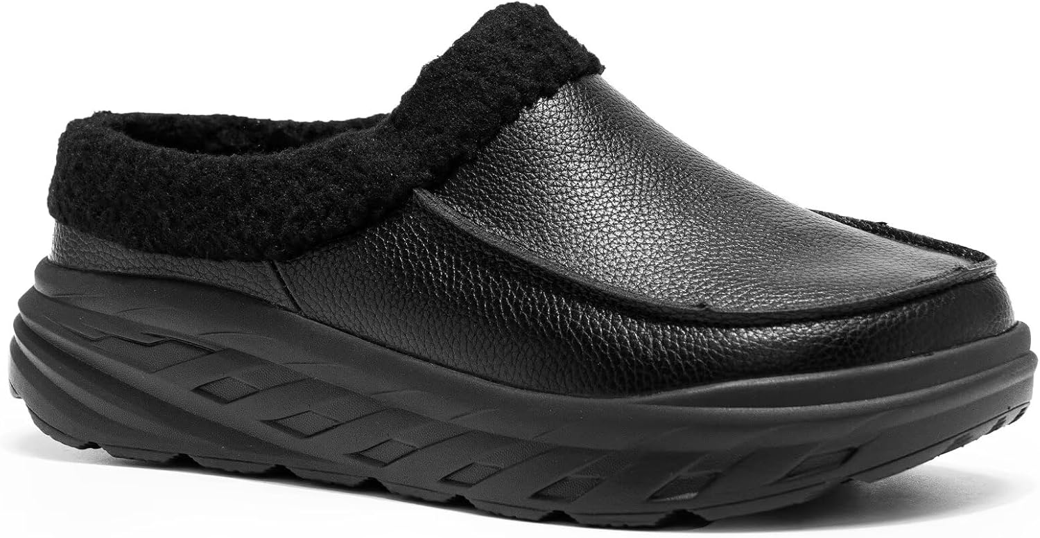 OrthoComfoot Men's Orthopedic Wide Winter Slippers for Diabetic: Comfortable Arch Support Leather Dress Shoes for Plantar Fasciitis, Casual Warm Orthotic Walking Shoes for Foot and Heel Pain