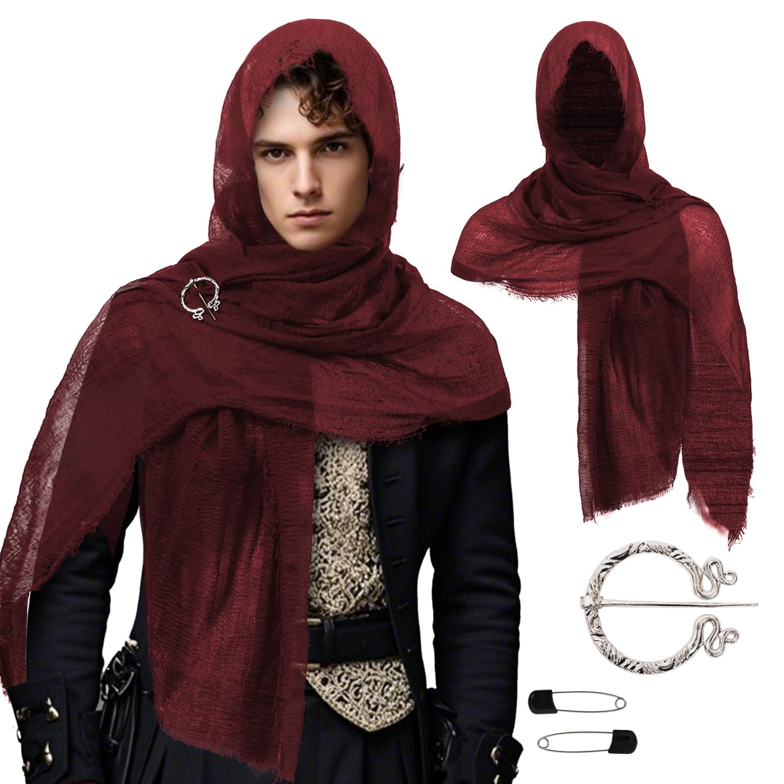 Jeyytyy Medieval Scarf Cowl Men Renaissance Hooded Shawl Cloak Viking Cowl