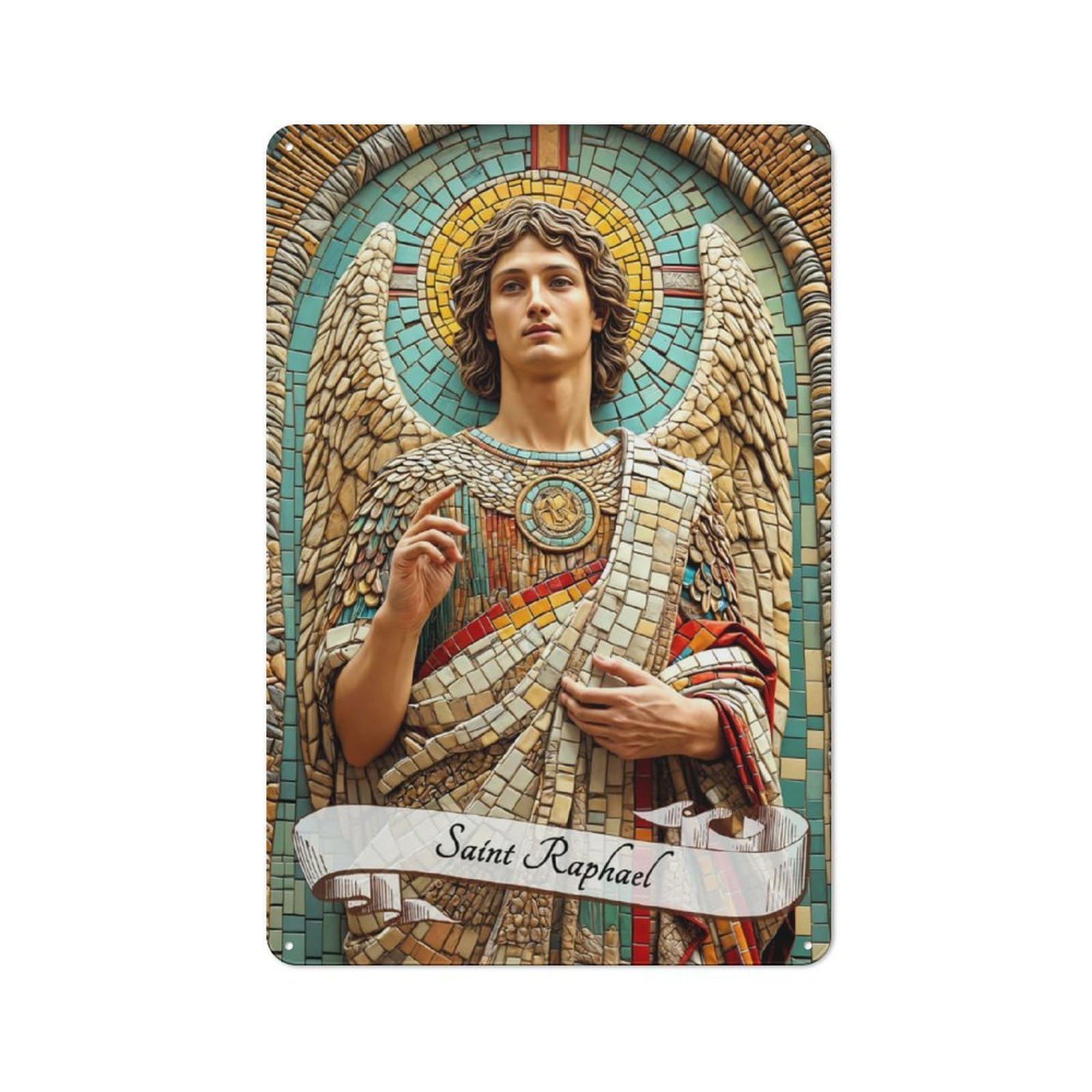Metal Wall Sign 30x20cm Featuring Saint Raphael Archangel for Bar Or Restaurant, for Bar Decor Enthusiasts