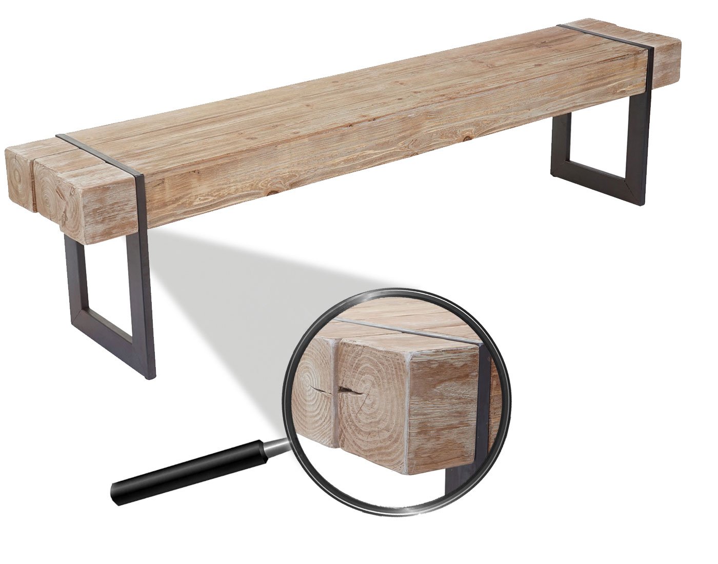 Mendler Sitzbank HWC-A15 – rustikale Massivholzbank, 180 cm, natur